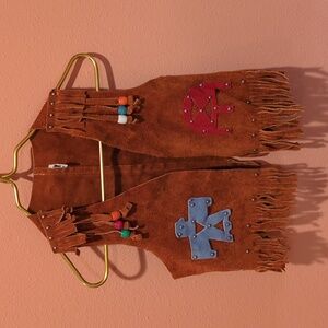 Kids Genuine Suede Vest Vintage Brown Leather Fringe